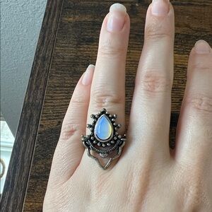 Silver Ring BOHO Blue Opal